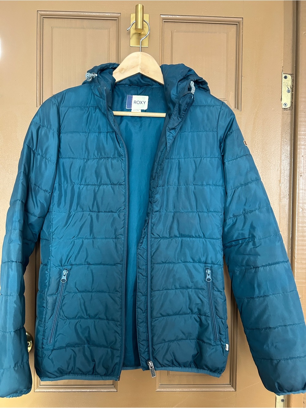 Roxy Girls Teal Hooded Quilted Puffer Jacket